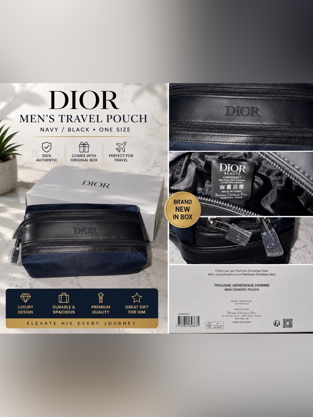Dior Beauty Men’s Navy Black Travel Pouch Cosmetic Toiletry Bag NIB